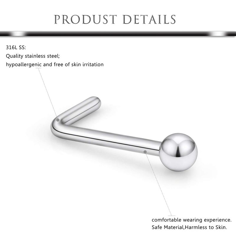 Hoeudjo خواتم أنف هويدجو على شكل حرف L، دبابيس أنف من الفولاذ الجراحي 18G 1.5MM، حلقة أنف كريستالية شفافة، مجوهرات ثقب الجسم للنساء والرجال، لون فضي، 16 قطعة - Image 2